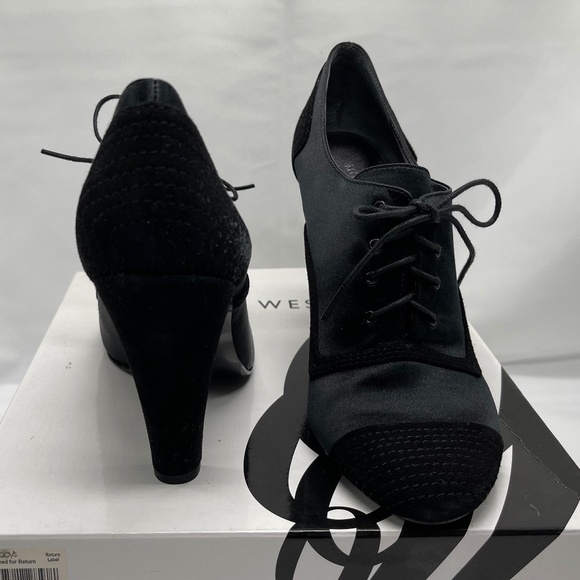 NINE WEST Tenant Black Satin High Heel Lace-up Shootie Size 8.5M NIB - Picture 4 of 12